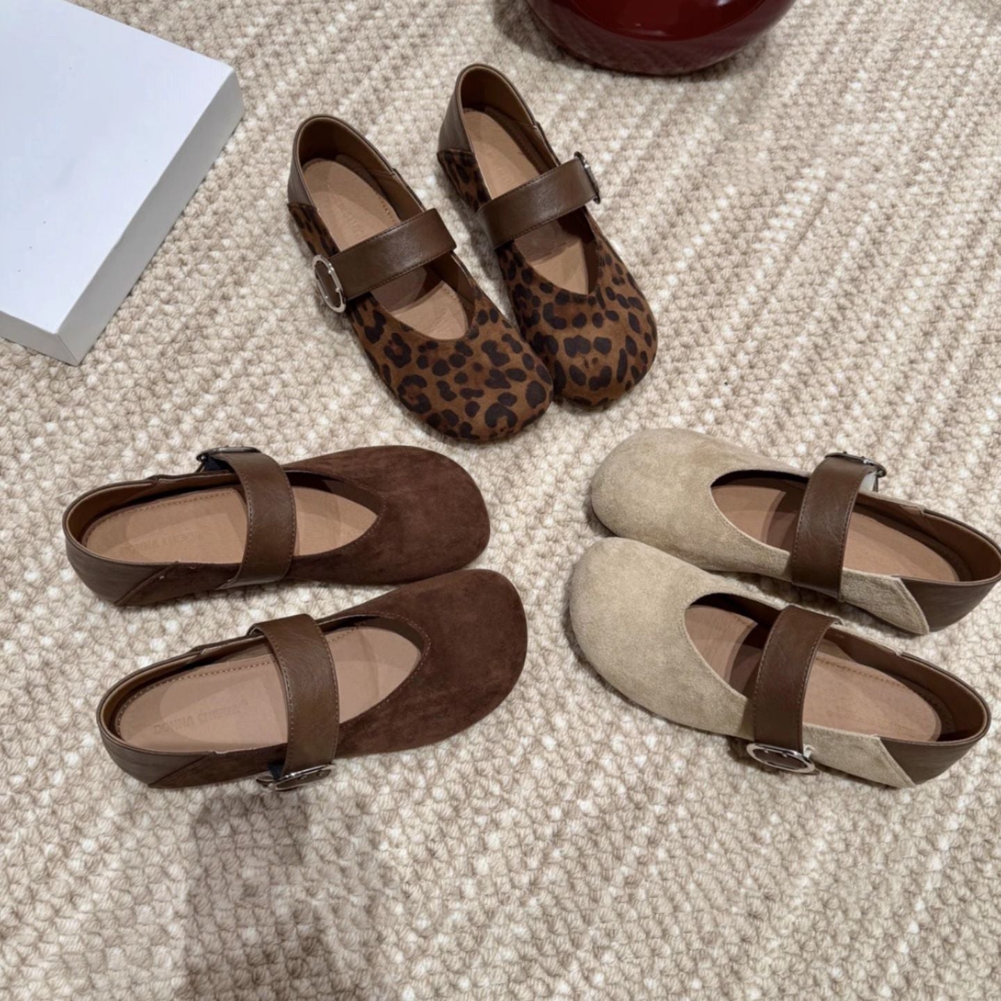 Damen Ballerinas mit modischem Leopardenmuster und anpassbarem Riemen R&B