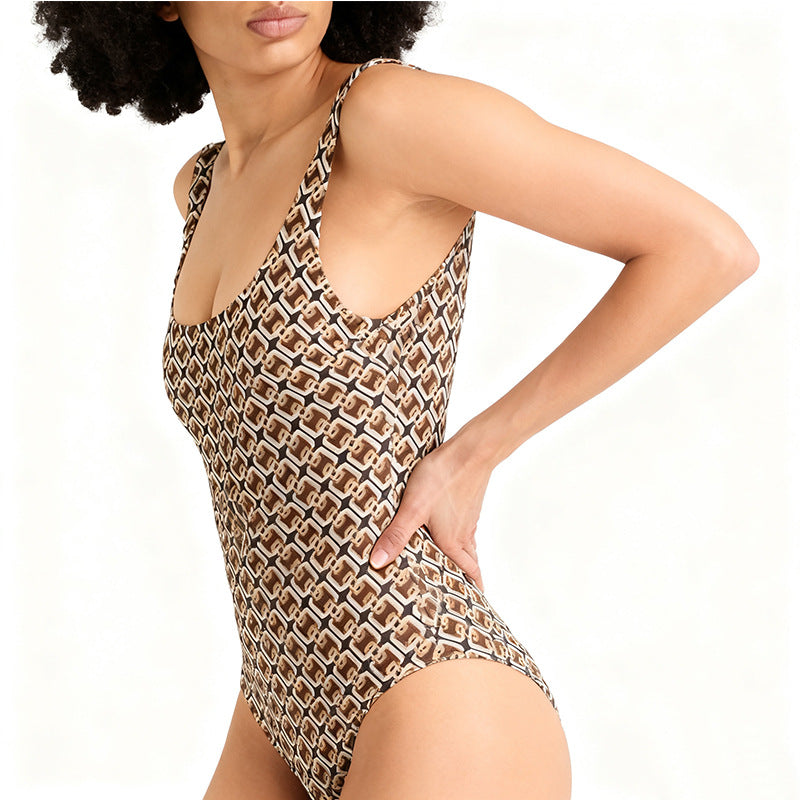 Damen Designer Badeanzug mit geometrischem Muster R&B
