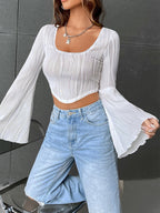 Damen Cropped Oberteil mit Rüschensäumen R&B