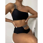 Damen Cut-Out Bikini mit asymmetrischem Schnitt und modischem Kettendetail R&B