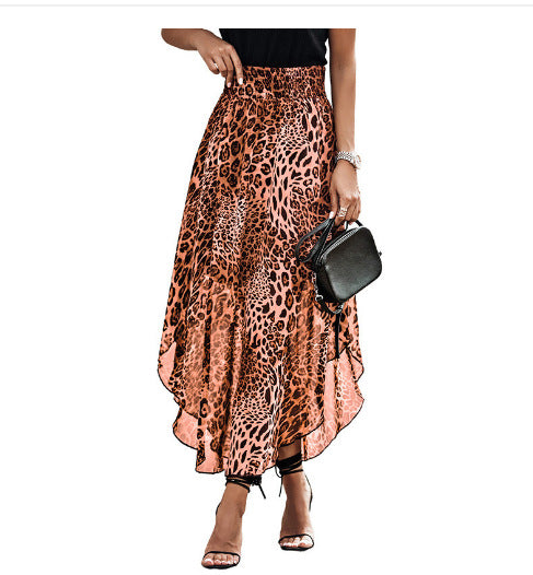 Damen Luftiger Maxirock mit asymmetrischem Saum im Leopardenmuster R&B