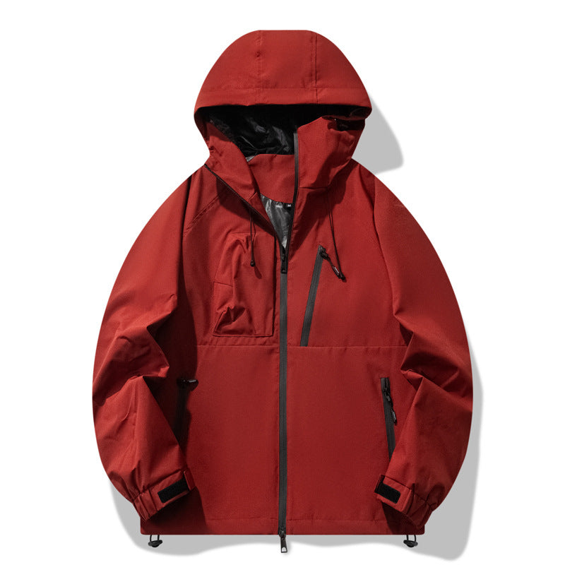 Herren wasserabweisende Outdoor-Jacke mit verstellbarer Kapuze und funktionalen Reißverschlusstaschen R&B