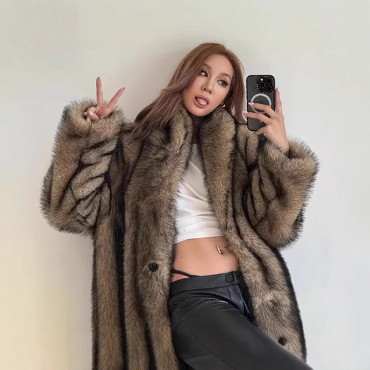 Damen Oversize Kunstpelzmantel R&B