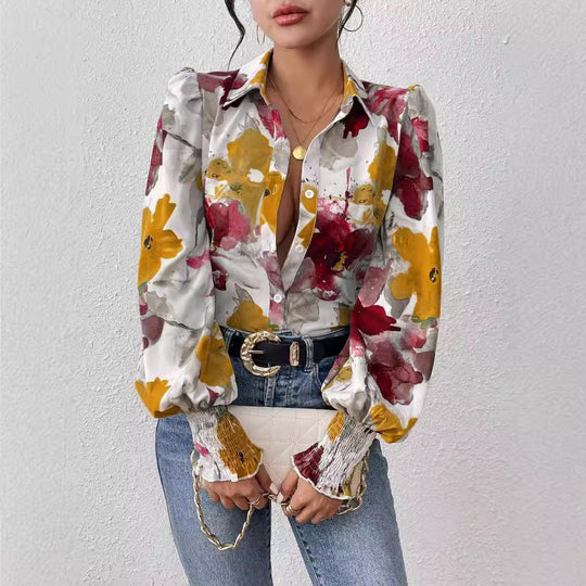 Damen Bluse mit floralen Mustern und puffärmel R&B