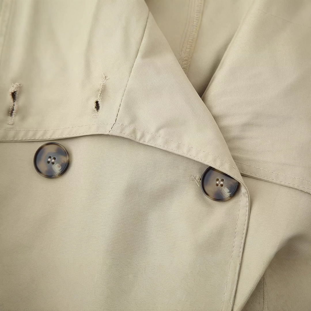 Damen modische Kurzjacke mit zwei Reihen Knöpfen und breitem Kragen R&B