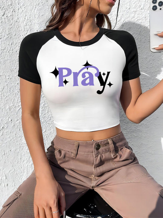 Damen Crop-Top mit motivierendem Schriftzug und lässigem Schnitt R&B