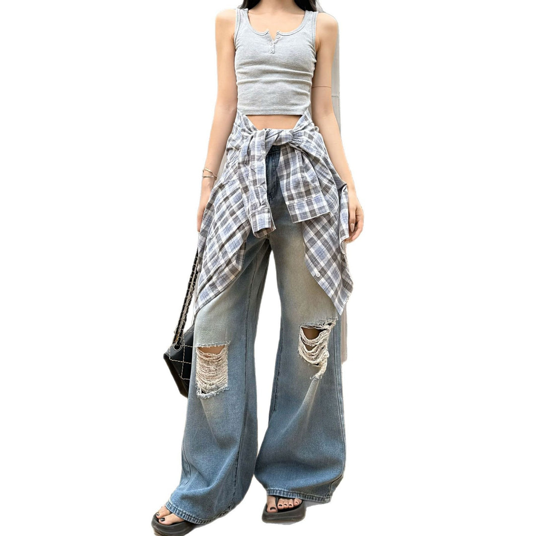 Damen Weite Destroyed Jeans im lässigen Vintage-Look R&B