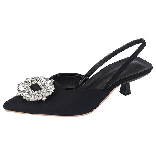 Damen Slingback-Mules mit eleganter Strass-Applikation und niedrigem Absatz R&B