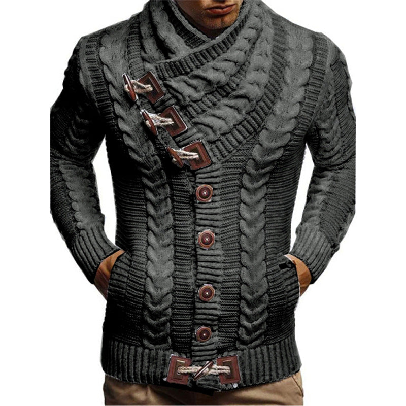 Herren Grobstrickjacke mit kreativem Schalkragen und Knopfdetails R&B