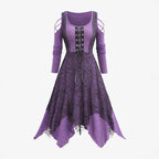 Damen Gothic Maxikleid mit Spitzenbesatz und Schnürung R&B