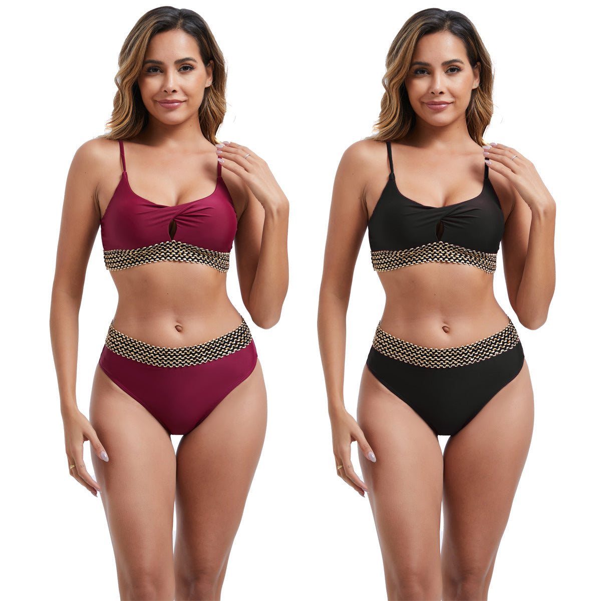 Damen Hochtailliertes Bikini-Set mit modischen Akzentdetails R&B