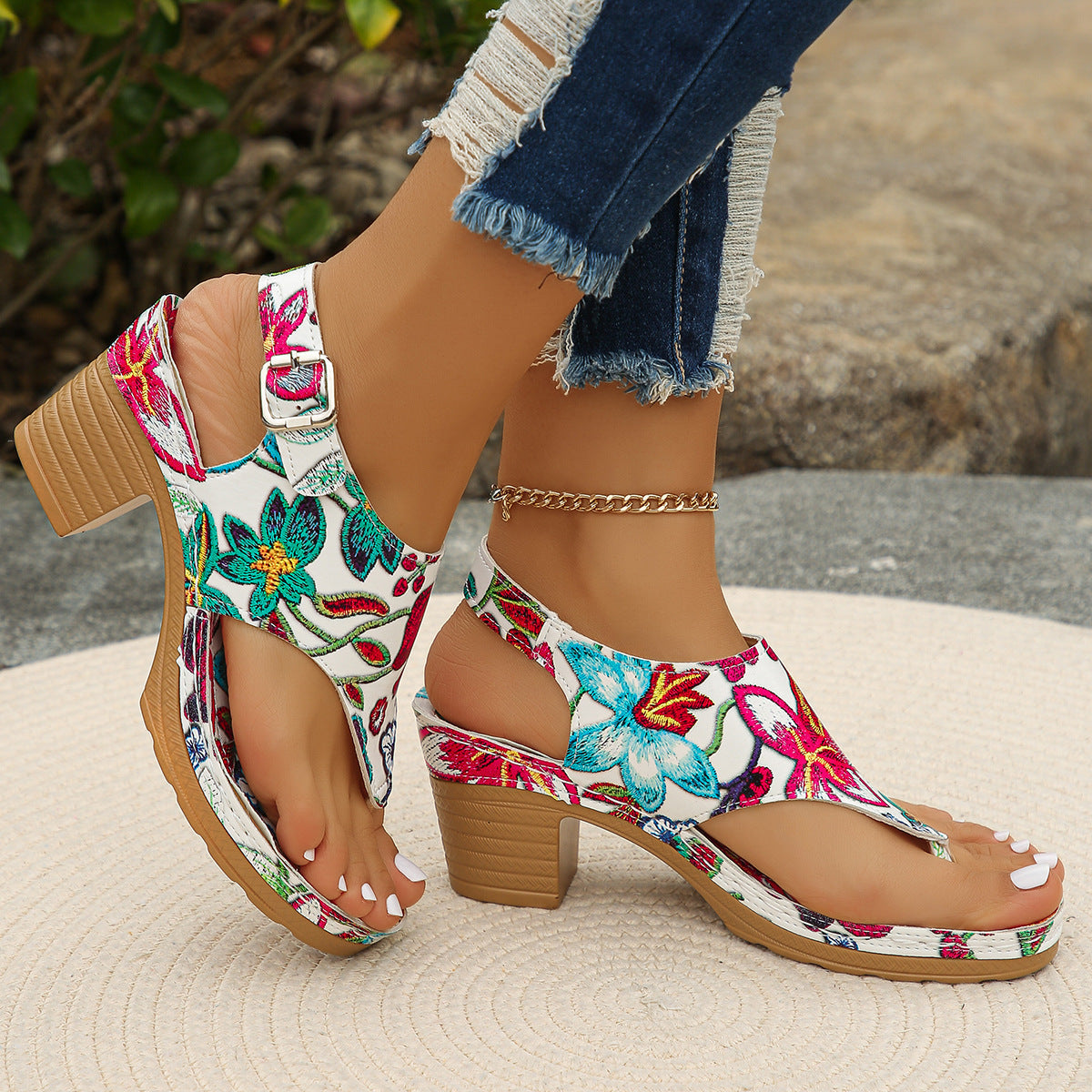 Damen Blumengestaltete Wedge-Sandaletten R&B