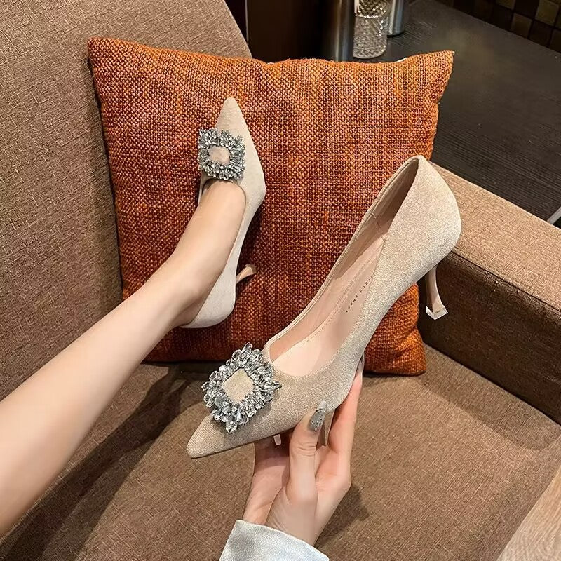 Damen elegante Pumps mit funkelndem Strassbesatz und modernem Design R&B