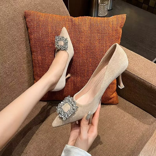 Damen elegante Pumps mit funkelndem Strassbesatz und modernem Design R&B