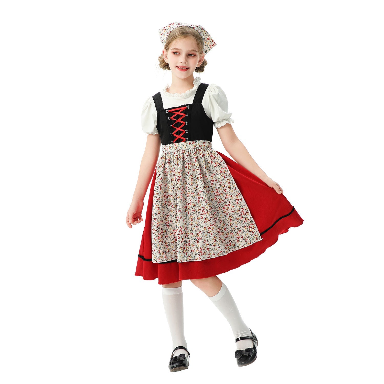 Damen nan traditionelles Kinderdirndl mit Schürze und Kopftuch R&B