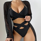 Damen Triangel-Bikini mit verführerischem Cut-Out-Design und transparentem Cover-Up R&B
