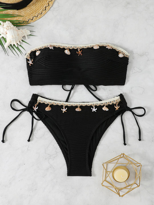 Damen Bandeau Bikini mit Muschelverzierung R&B