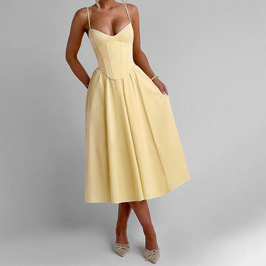 Damen Midikleid mit herzförmigem Ausschnitt und schwingendem Rock R&B