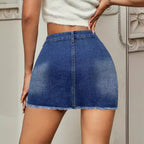 Damen Jeansrock mit Knopfleiste und lässigem Destroyed-Effekt R&B