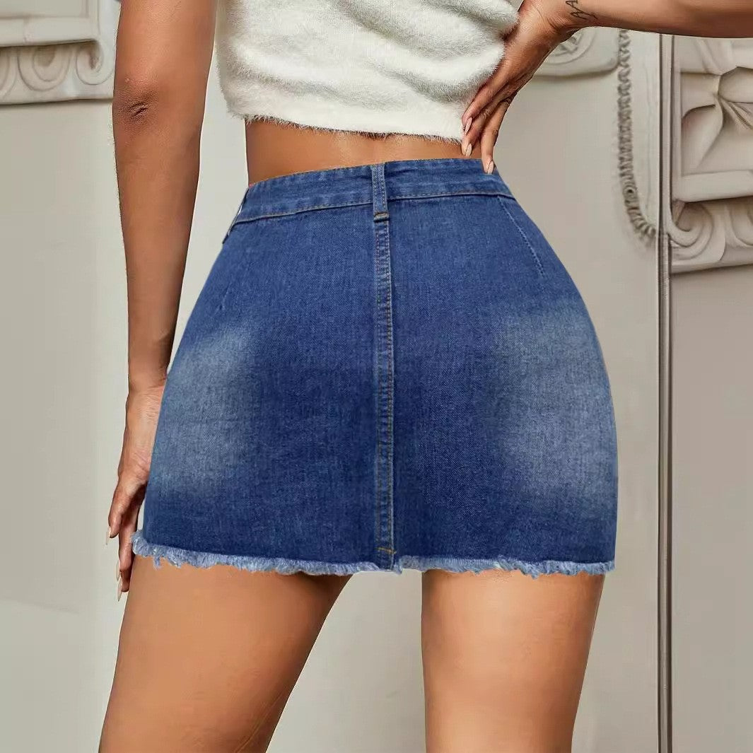 Damen Jeansrock mit Knopfleiste und lässigem Destroyed-Effekt R&B