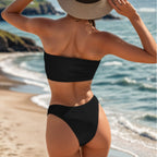 Damen Bandeau-Bikini mit hoch geschnittenem Slip und strukturiertem Design R&B