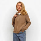 Damen Pullover mit hochschließendem Reißverschluss und strukturiertem Maschenmuster R&B