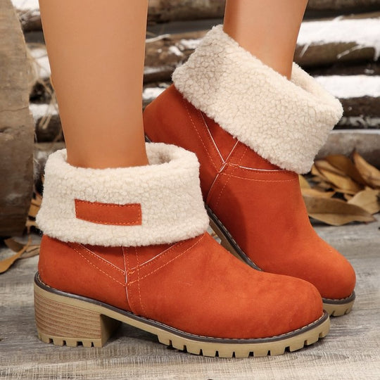 Damen warme Stiefeletten mit flauschigem Schafsfellkragen R&B