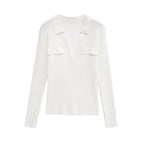 Damen Langarmshirt mit V-Ausschnitt und dekorativen Taschen R&B