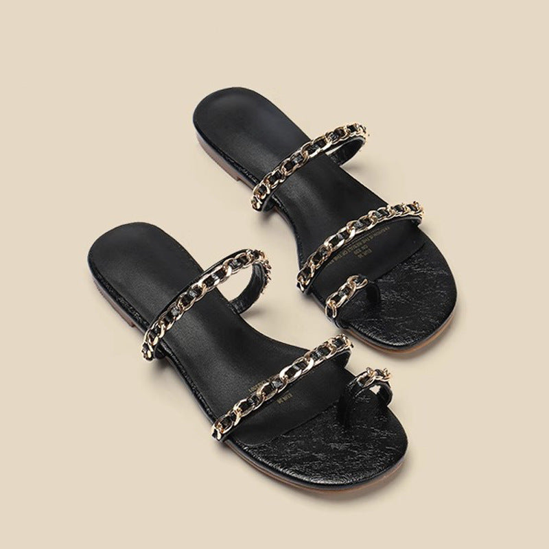 Damen Designer Zehensteg-Sandalen mit elegantem Kettenakzent R&B