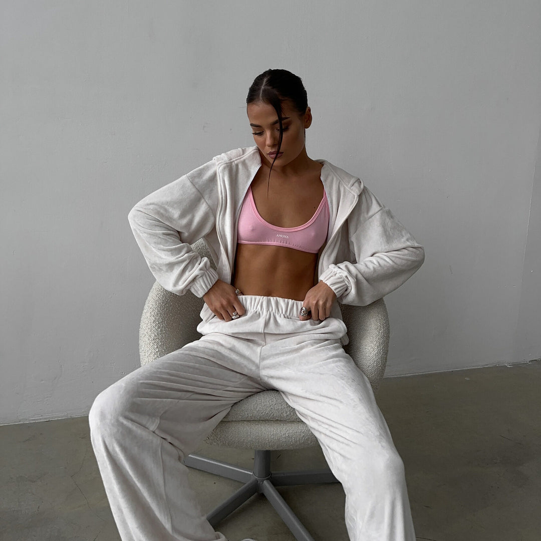 Damen sportliches Velours-Loungewear-Set mit praktischer Kapuze und elastischen Bündchen R&B