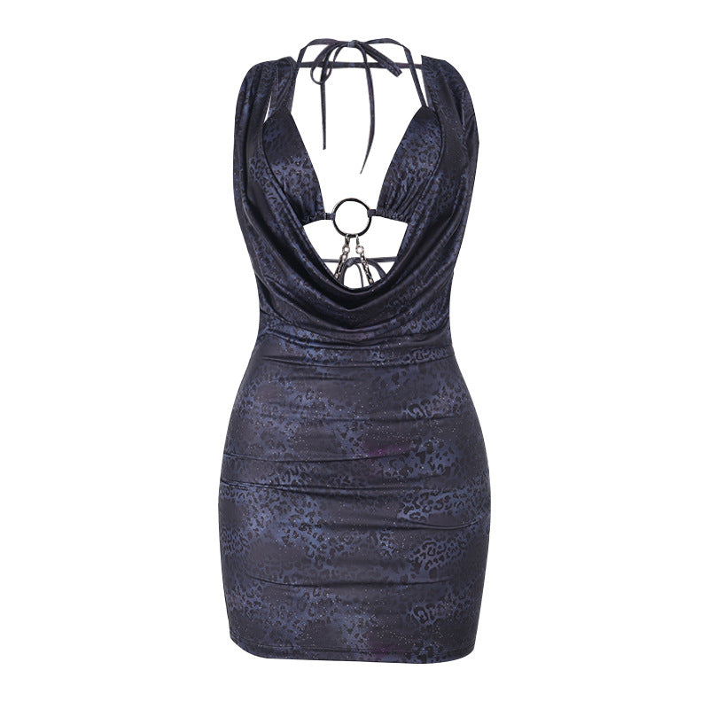Damen figurbetontes Minikleid mit verführerischem Ausschnitt und glänzender Textur R&B