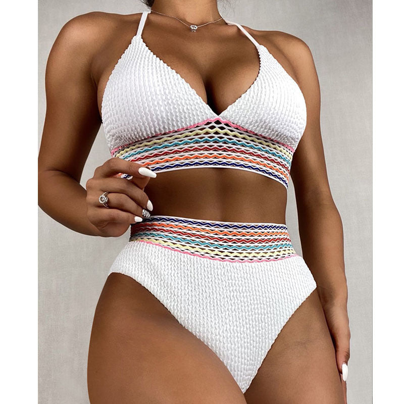 Damen Triangel-Bikini mit buntem Wellenmuster