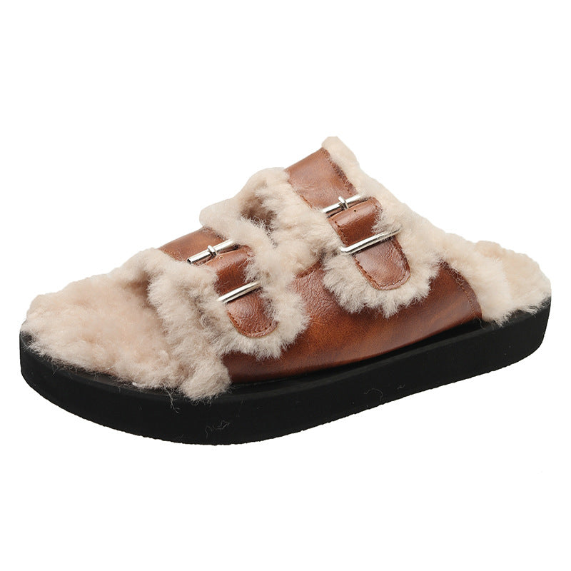 Damen Gemütliche Clogs mit verstellbaren Riemen und flauschigem Innenfutter R&B