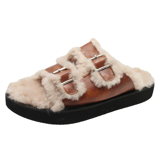 Damen Gemütliche Clogs mit verstellbaren Riemen und flauschigem Innenfutter R&B