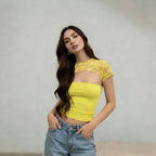 Damen Cropped Top mit Spitzenmuster und figurbetontem Schnitt R&B
