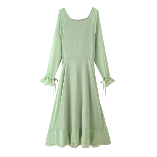 Damen Rüschen-Maxikleid mit eleganten Bindebändern und lässiger Passform R&B