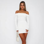 Damen Off-Shoulder Minikleid mit langen Ärmeln und taillierter Passform R&B