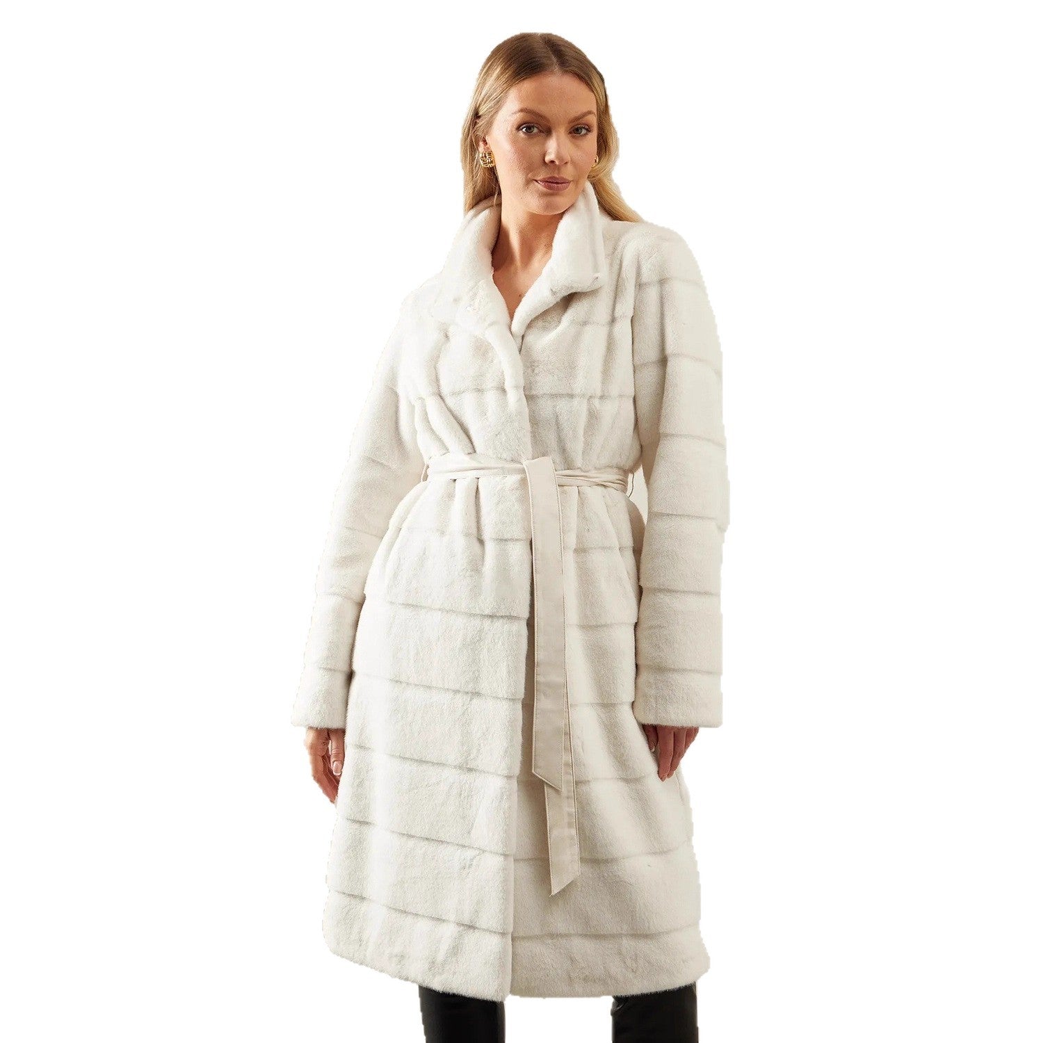 Damen Markante Kuscheljacke mit eingefasstem Gürtel R&B