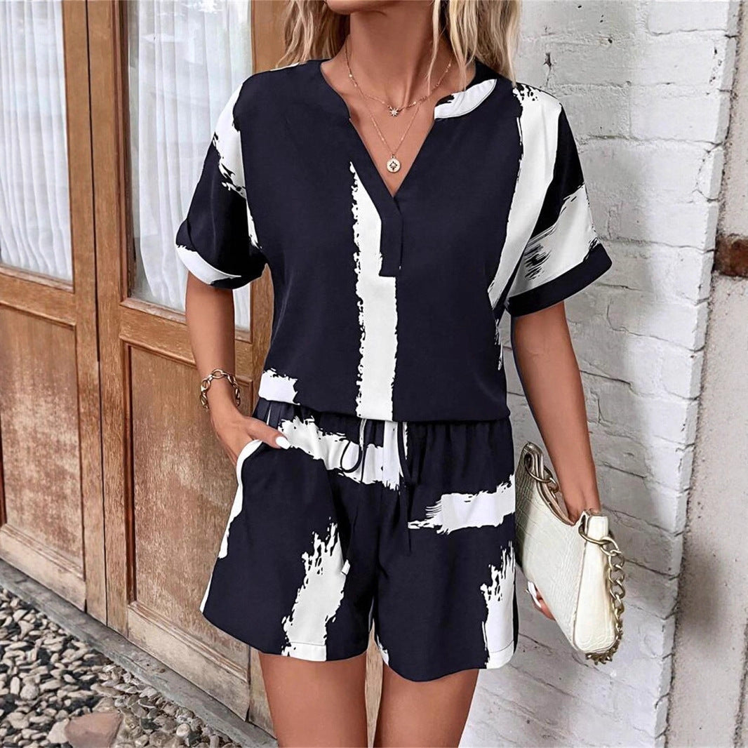 Damen geschnittener Sommer-Jumpsuit mit elegantem V-Ausschnitt und praktischen Taschen R&B