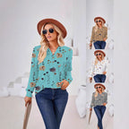 Damen Langarm-Bluse mit floralem Druck und Knopfleiste R&B