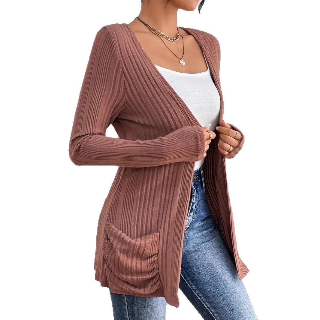 Damen Strickjacke mit vertikalem Rippdesign und praktischen Taschen R&B