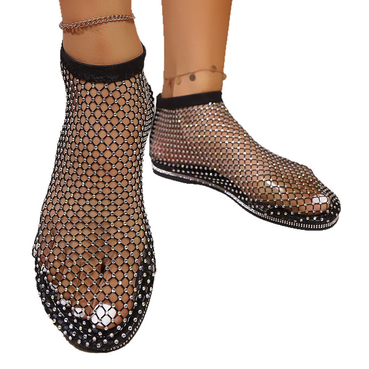 Damen Glitzernde Netzsandalen mit funkelnden Strassapplikationen R&B