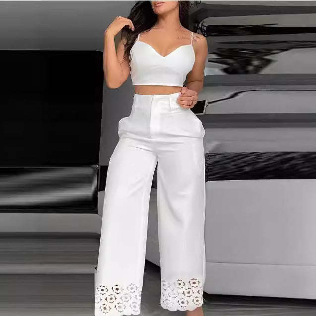 Damen Trendiges Zweiteiliges Outfit mit Oberteil und weiten Hosen R&B