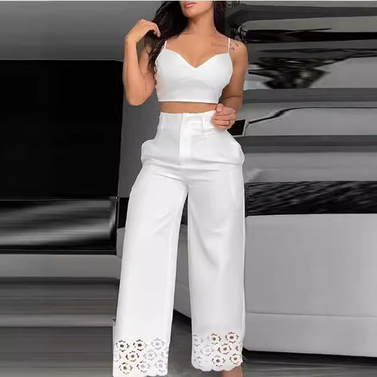 Damen Trendiges Zweiteiliges Outfit mit Oberteil und weiten Hosen R&B