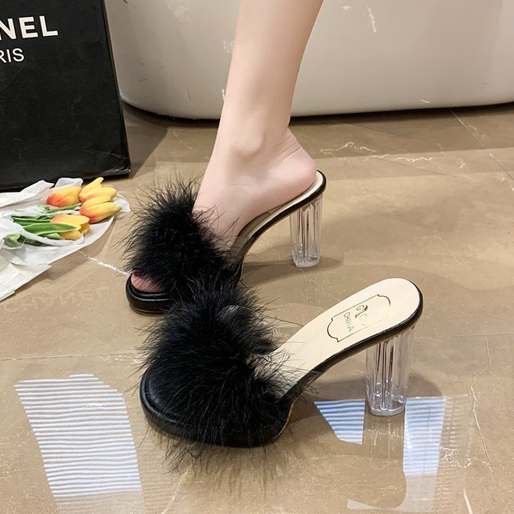 Damen elegante Plateau-Sandaletten mit luxuriösem Flausche-Akzent R&B