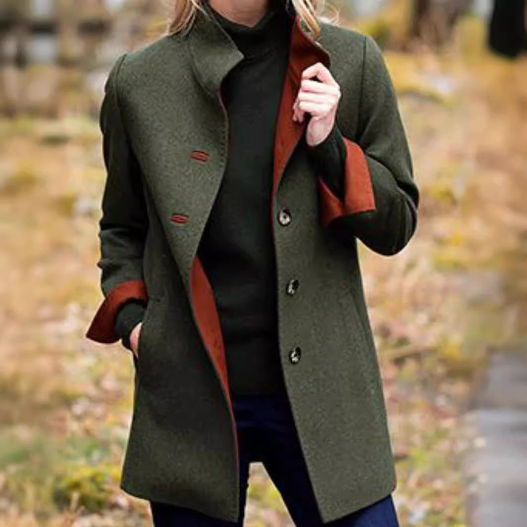 Damen eleganter Wool-Mantel mit hochwertiger Verarbeitung und Taschen R&B