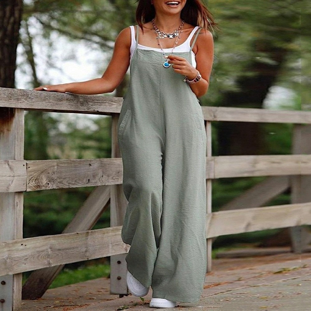 Damen Lässiger Jumpsuit mit weitem Bein und praktischen Taschen R&B
