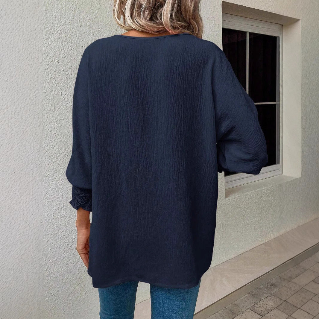 Damen Oversized Bluse mit lässigem Schnitt und elastischen Ärmeln R&B
