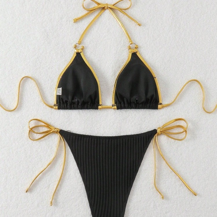 Damen Bikini-Set mit glänzenden Akzenten und verstellbaren Bindebändern R&B