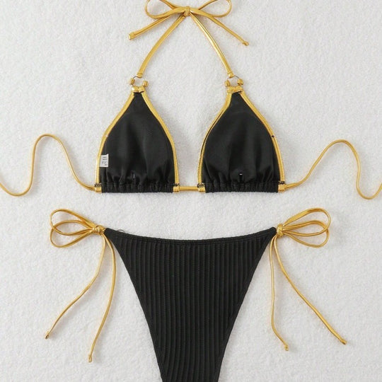 Damen Bikini-Set mit glänzenden Akzenten und verstellbaren Bindebändern R&B